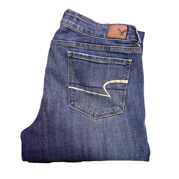 AMERICAN EAGLE OUTFITTERS Skinny Stretch Size 12 Long Distressed Denim Blue Jean